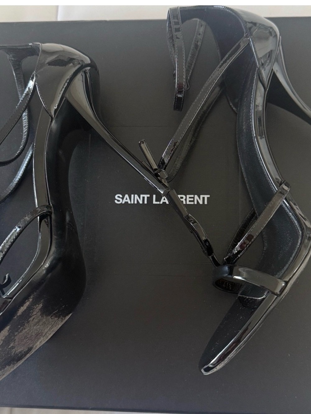 Saint Laurent Black Patent YSL Logo Strappy Heels - Picture 3 of 4